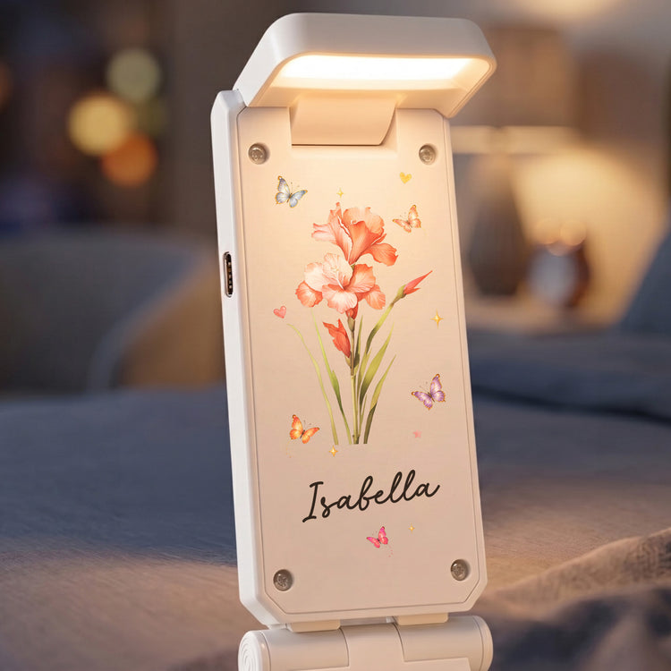 Custom Name & Birth Flower Gifr Fo Book Lovers, Bookworm - Personalized Reading Lamp 4