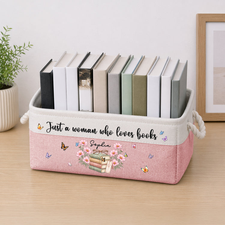 Custom Name & Birth Flower Just A Girl Who Loves Books New Version - Personalized Storage Basket 2