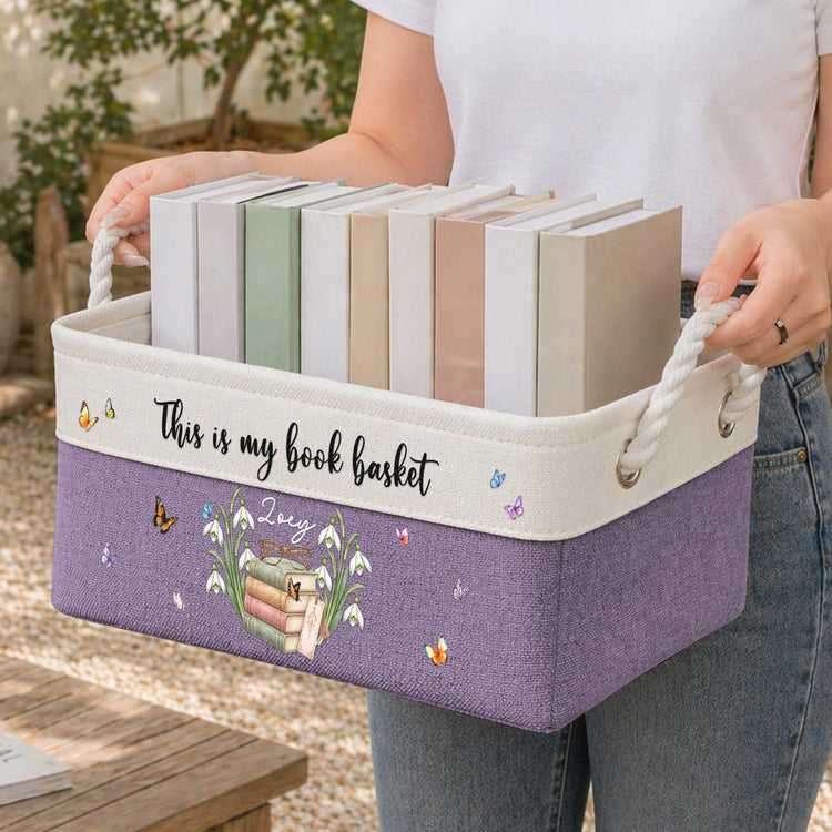 Custom Name & Birth Flower Just A Girl Who Loves Books New Version - Personalized Storage Basket 3