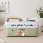 Custom Name & Birth Flower Just A Girl Who Loves Books New Version - Personalized Storage Basket 4