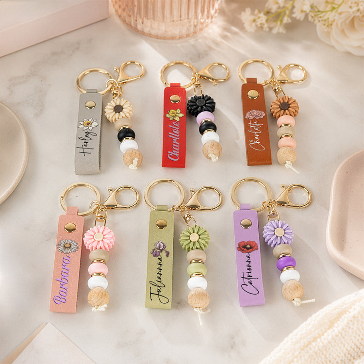 Custom Name & Birth Flower Keychain Gift For Her - Personalized Beaded Keychain 3