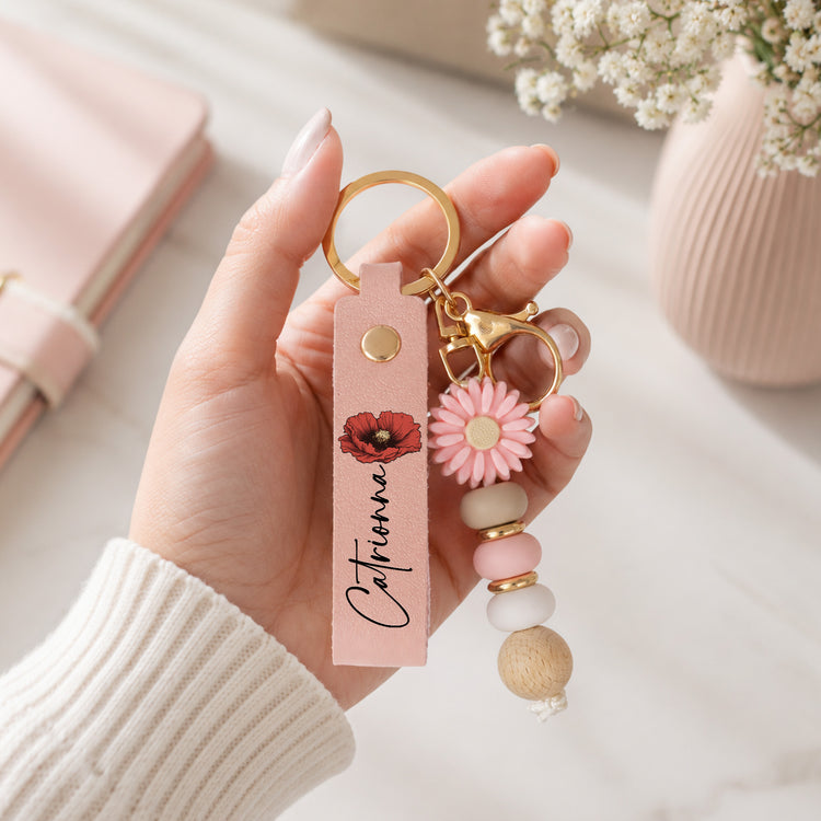Custom Name & Birth Flower Keychain Gift For Her - Personalized Beaded Keychain 4