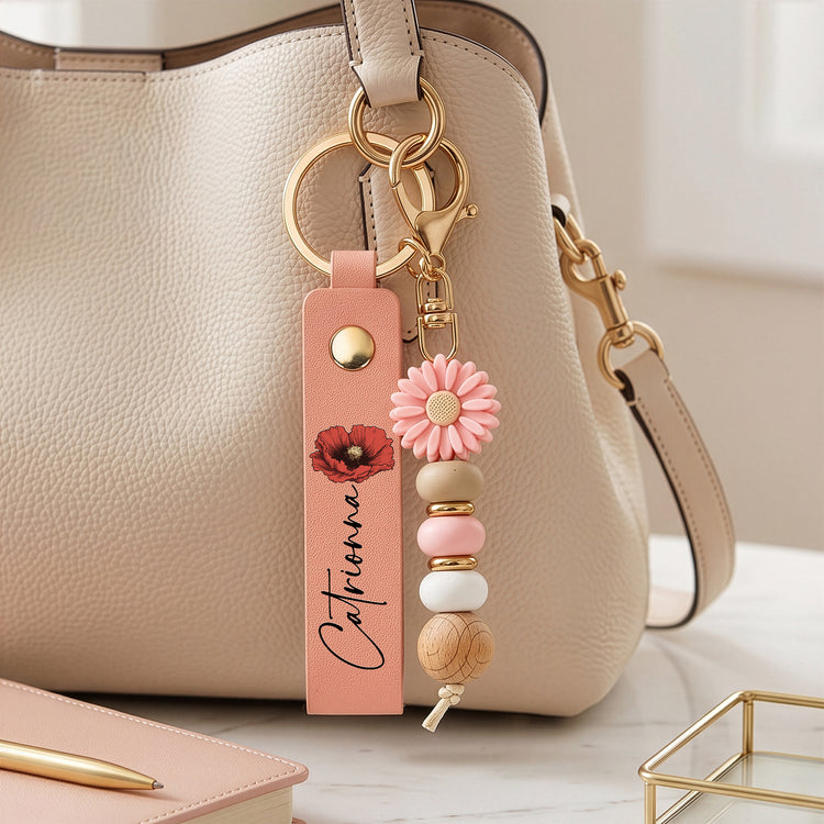 Custom Name & Birth Flower Keychain Gift For Her - Personalized Beaded Keychain 6