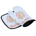 Custom Name & Birth Flower Striped Pattern - Personalized Oven Mitts And Pot Holder 4