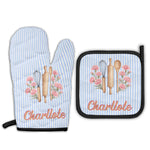 Custom Name & Birth Flower Striped Pattern - Personalized Oven Mitts And Pot Holder 5
