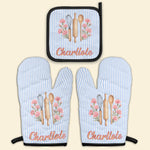 Custom Name & Birth Flower Striped Pattern - Personalized Oven Mitts And Pot Holder 6