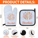 Custom Name & Birth Flower Striped Pattern - Personalized Oven Mitts And Pot Holder 7