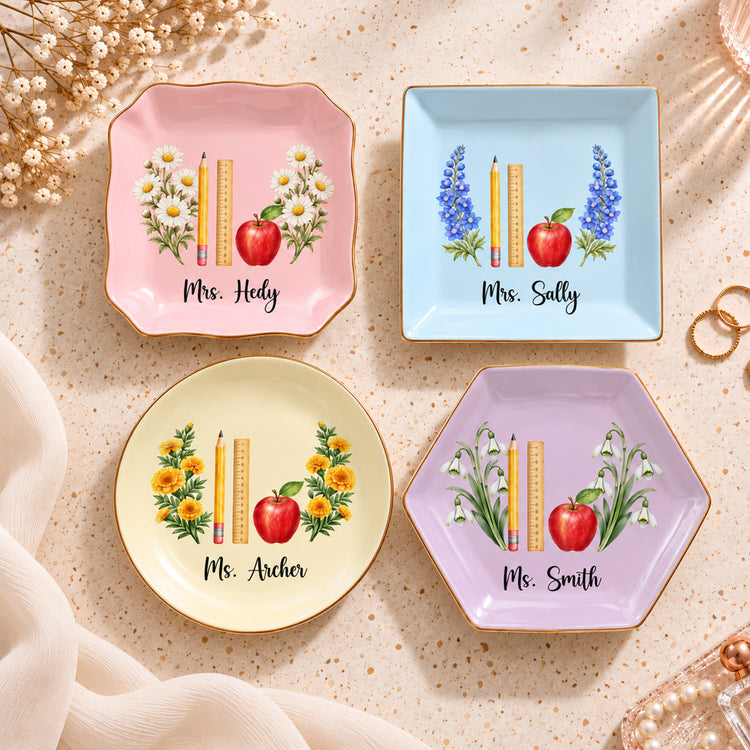 Custom Name & Birth FLower Thank You Back To School Gifts For Teacher - Personalized Jewelry Dish 1