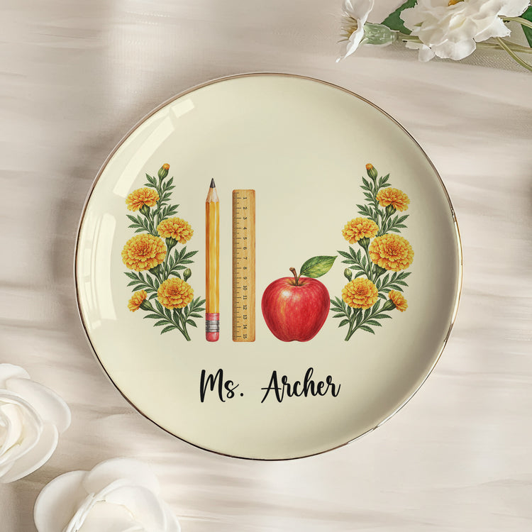Custom Name & Birth FLower Thank You Back To School Gifts For Teacher - Personalized Jewelry Dish 2