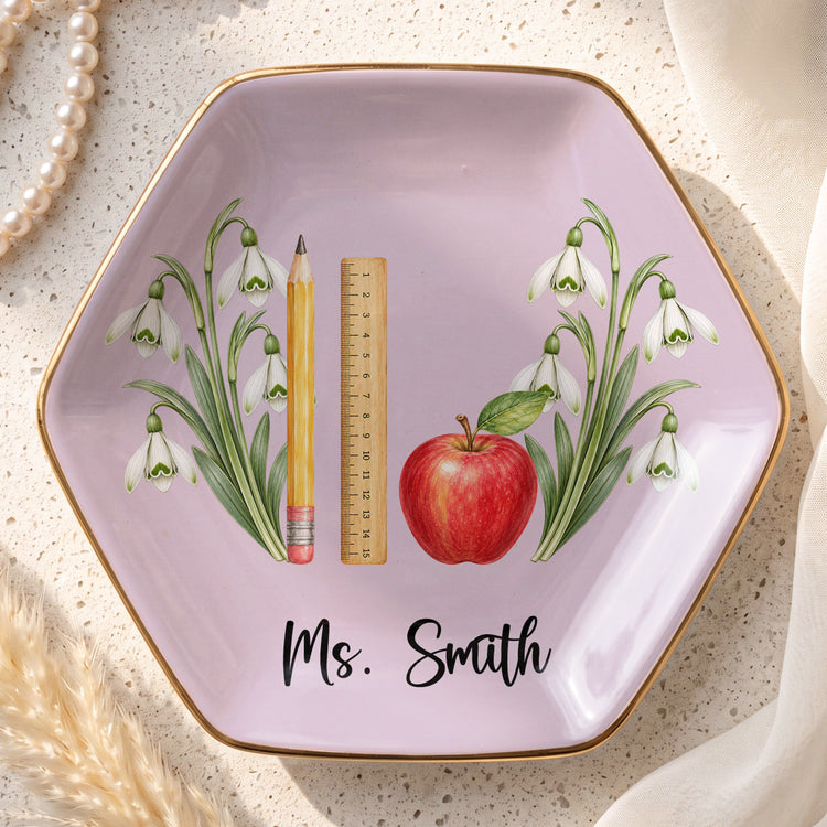 Custom Name & Birth FLower Thank You Back To School Gifts For Teacher - Personalized Jewelry Dish 3
