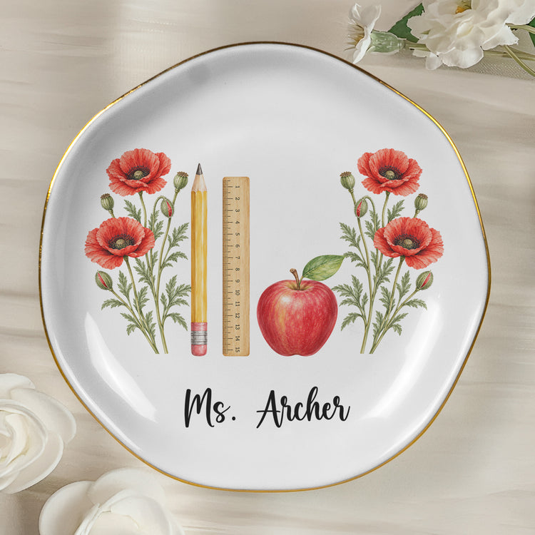 Custom Name & Birth FLower Thank You Back To School Gifts For Teacher - Personalized Jewelry Dish 4