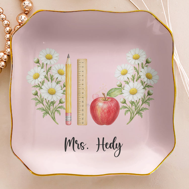 Custom Name & Birth FLower Thank You Back To School Gifts For Teacher - Personalized Jewelry Dish 5