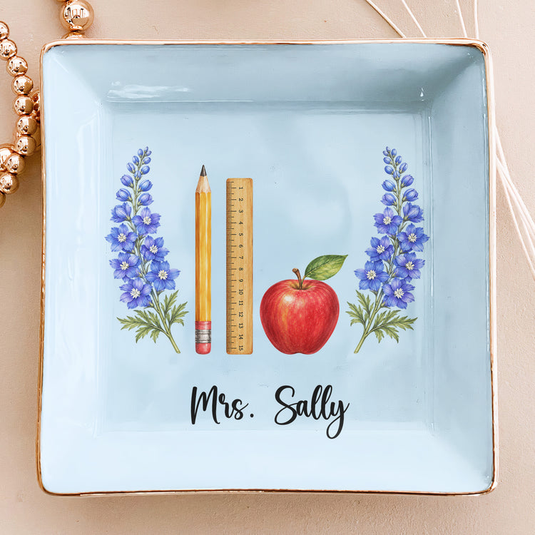 Custom Name & Birth FLower Thank You Back To School Gifts For Teacher - Personalized Jewelry Dish 6
