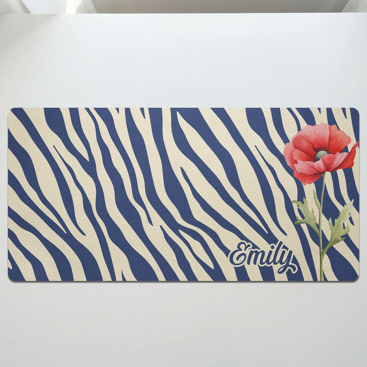 Custom Name & Birth Flower Zebra Print Gifts For Her, BFF, Coworkers - Personalized Desk Mat 3
