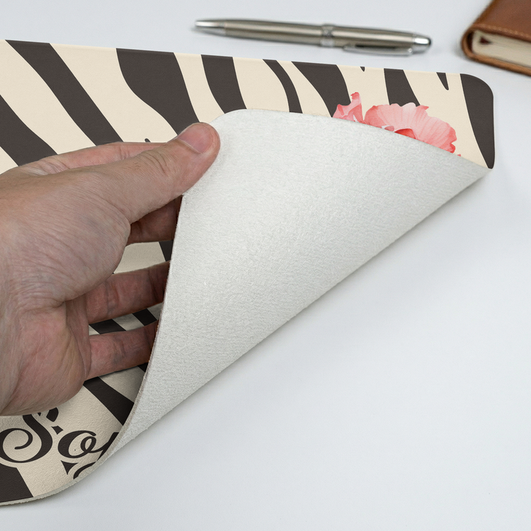 Custom Name & Birth Flower Zebra Print Gifts For Her, BFF, Coworkers - Personalized Desk Mat 4