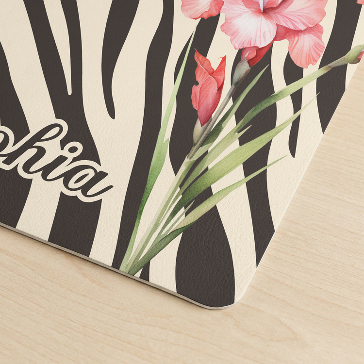 Custom Name & Birth Flower Zebra Print Gifts For Her, BFF, Coworkers - Personalized Desk Mat 5