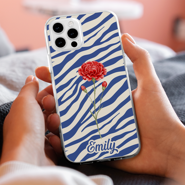 Custom Name & Birth Flower Zebra Print Gifts For Her - Personalized Phone Case 3