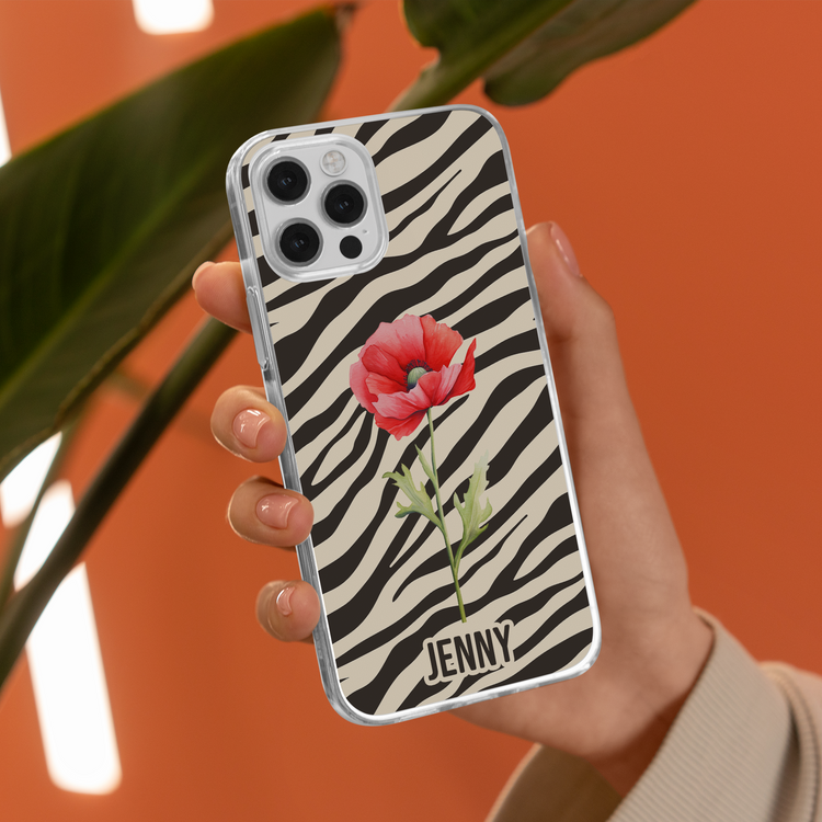 Custom Name & Birth Flower Zebra Print Gifts For Her - Personalized Phone Case 4