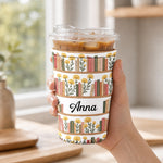 Custom Name & Birth Flowers Book Lovers Gifts For Her, Friends, Book Club - Personalized Iced Coffee Sleeve 2