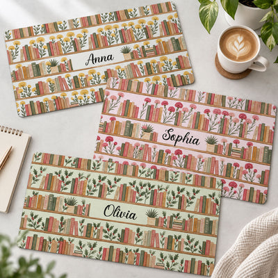 Custom Name & Birth Flowers Gifts For Her, Book Lovers, Book Club Gift - Personalized Desk Mat