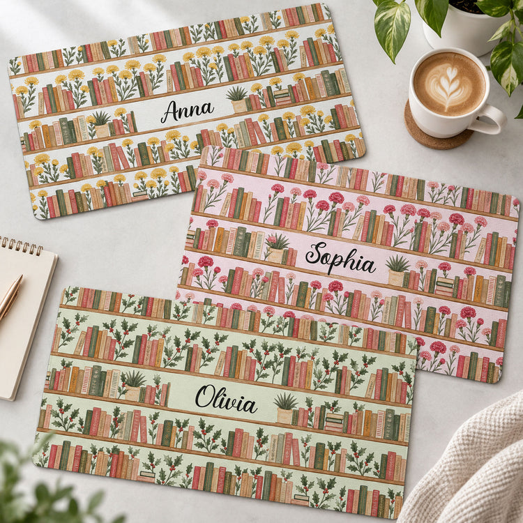 Custom Name & Birth Flowers Gifts For Her, Book Lovers, Book Club Gift - Personalized Desk Mat 1