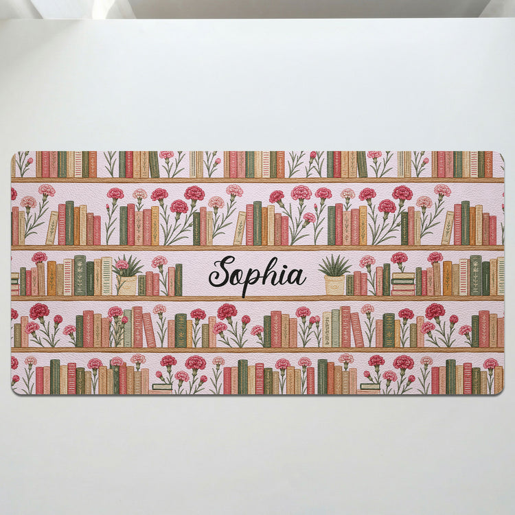 Custom Name & Birth Flowers Gifts For Her, Book Lovers, Book Club Gift - Personalized Desk Mat 2