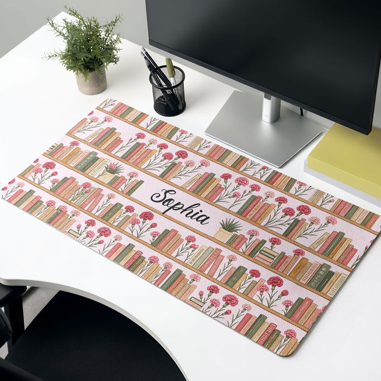 Custom Name & Birth Flowers Gifts For Her, Book Lovers, Book Club Gift - Personalized Desk Mat 5