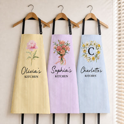 Custom Name & Birth Flowers Gifts For Her Cooking Lovers - Personalized Apron