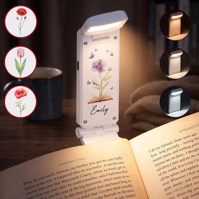 Custom Name & Birth Flowers With Book Gifts For Daughter, Friends, Book Lovers, Book Clubs - Personalized Reading Lamp