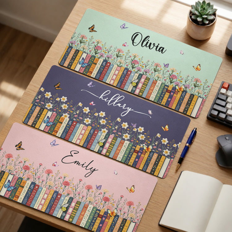 Custom Name & Birthflower For Book Lovers, Book Clubs - Personalized Desk Mat 1