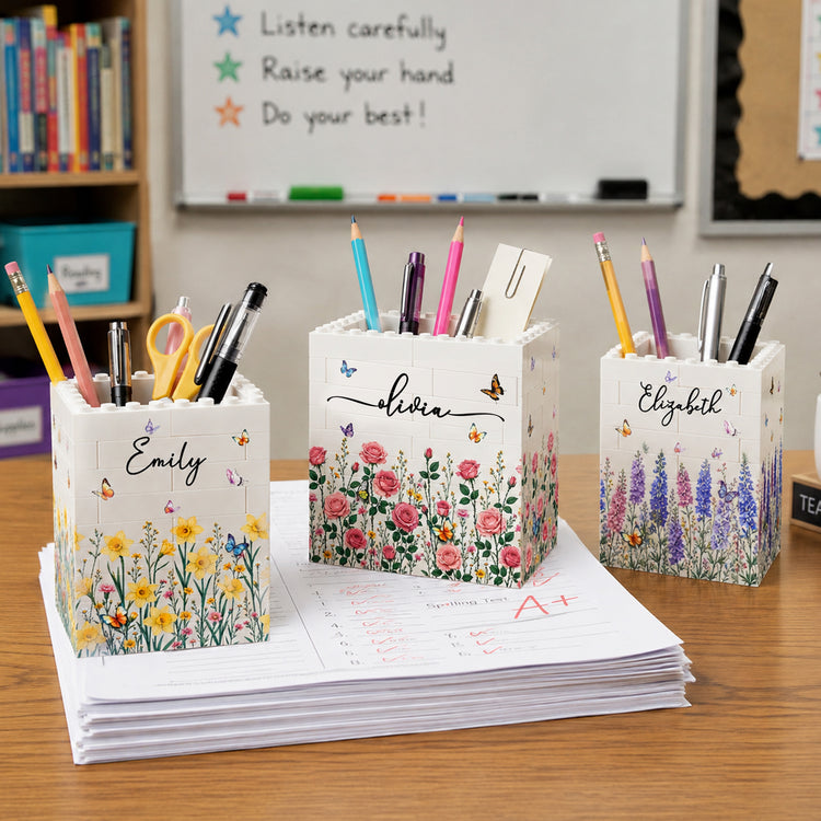 Custom Name & Birthflower For Book Lovers, Book Clubs - Personalized Pen Holder 1