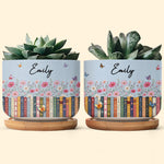 Custom Name & Birthflower For Book Lovers, Book Clubs - Personalized Plant Pot 2