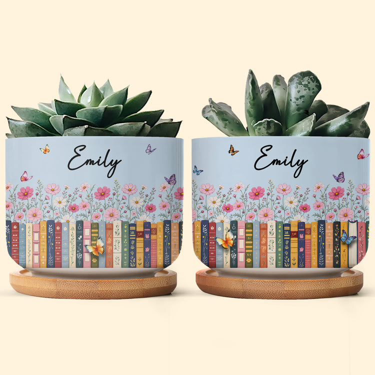 Custom Name & Birthflower For Book Lovers, Book Clubs - Personalized Plant Pot 2