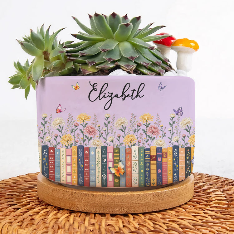 Custom Name & Birthflower For Book Lovers, Book Clubs - Personalized Plant Pot 3