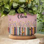 Custom Name & Birthflower For Book Lovers, Book Clubs - Personalized Plant Pot 5