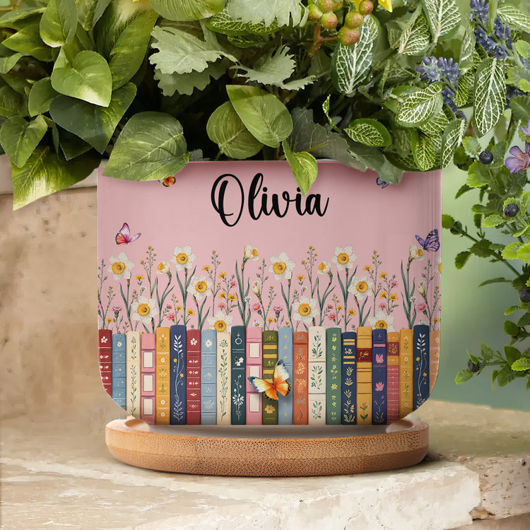 Custom Name & Birthflower For Book Lovers, Book Clubs - Personalized Plant Pot 5