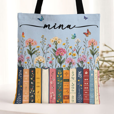 Custom Name & Birthflower For Book Lovers, Book Clubs - Personalized Tote Bag