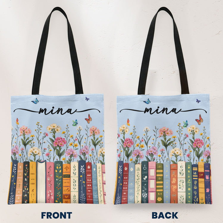 Custom Name & Birthflower For Book Lovers, Book Clubs - Personalized Tote Bag 2