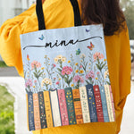 Custom Name & Birthflower For Book Lovers, Book Clubs - Personalized Tote Bag 4