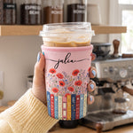 Custom Name & Birthflower For Teachers, Coworkers, Friends, Book Lovers, Book Clubs - Personalized Iced Coffee Sleeve 3