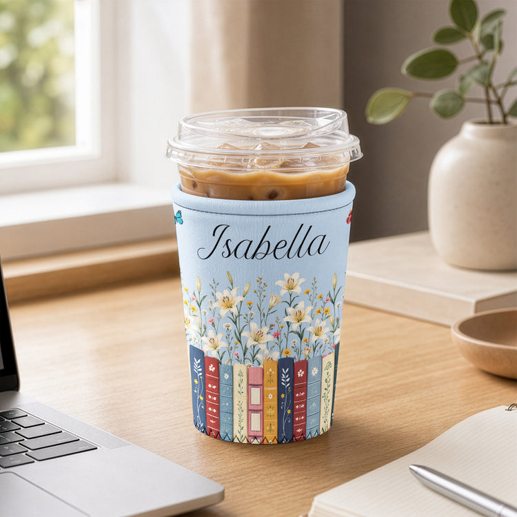 Custom Name & Birthflower For Teachers, Coworkers, Friends, Book Lovers, Book Clubs - Personalized Iced Coffee Sleeve 6
