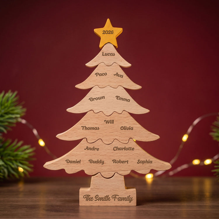 Custom Name & Family Name Puzzle Keepsake Christmas Tree - Personalized Puzzle 1