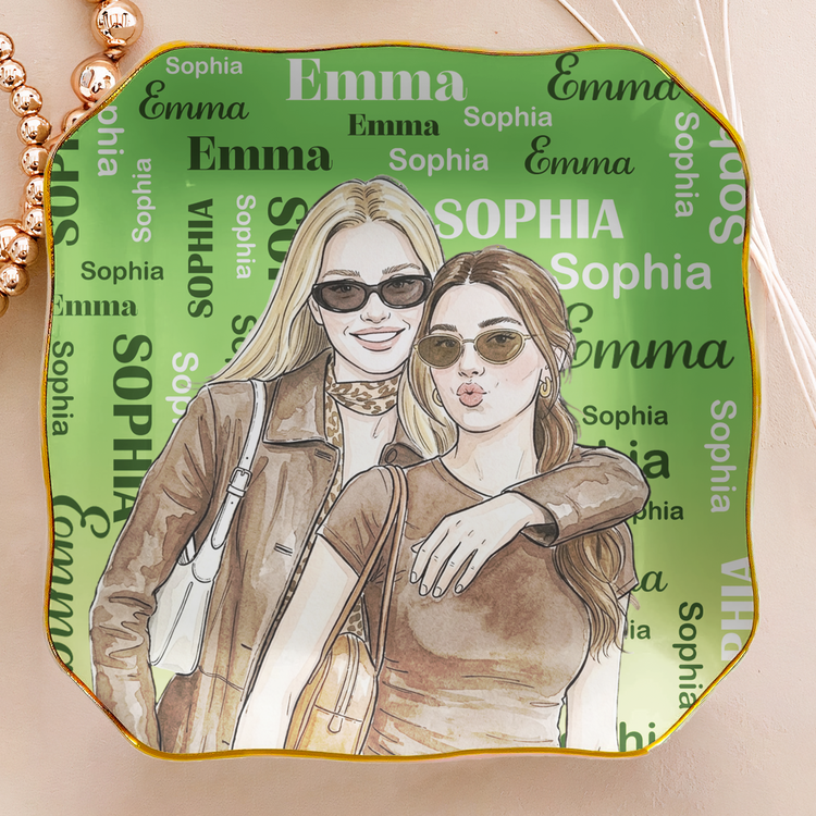 Custom Name & Friendship Photo Watercolor Style Gift For Her - Personalized Jewelry Dish 4
