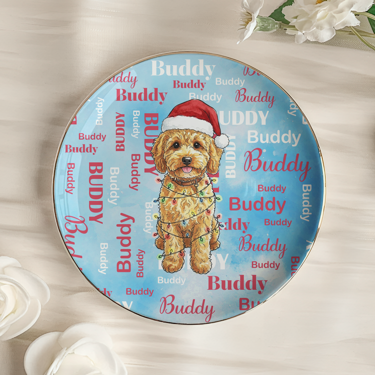 Custom Name & Pet Portrait Watercolor Style Christmas Gift - Personalized Jewelry Dish 2