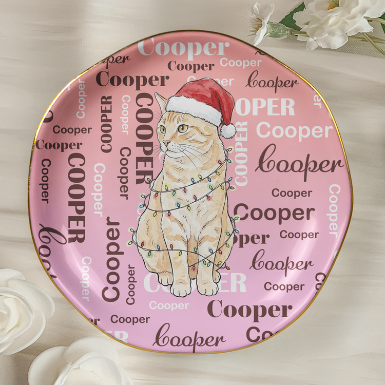 Custom Name & Pet Portrait Watercolor Style Christmas Gift - Personalized Jewelry Dish 3