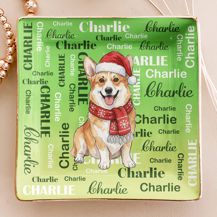 Custom Name & Pet Portrait Watercolor Style Christmas Gift - Personalized Jewelry Dish 5