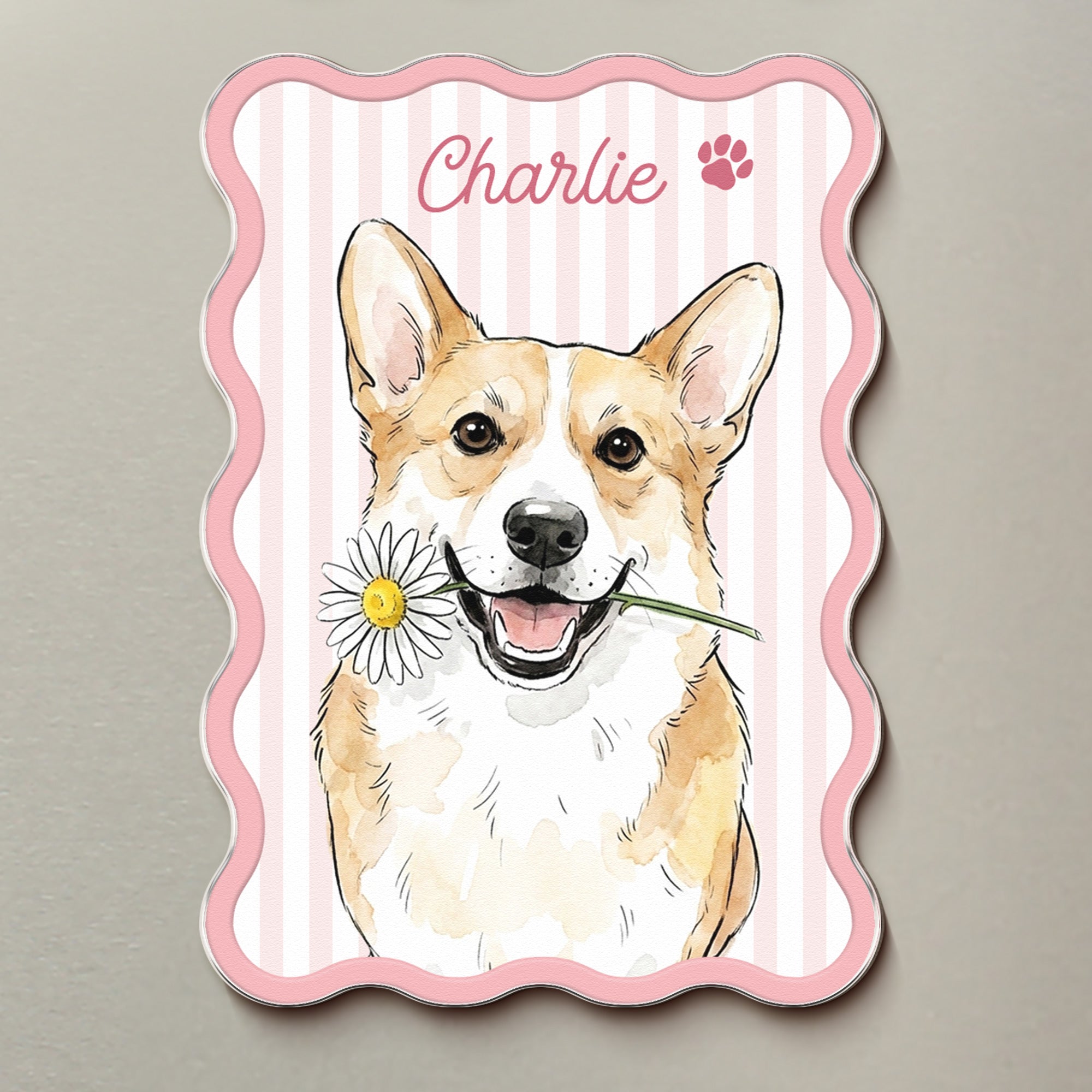Custom Name & Photo Pet Watercolor Striped Pattern - Personalized Magnet 2