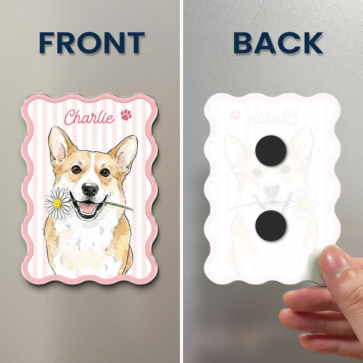 Custom Name & Photo Pet Watercolor Striped Pattern - Personalized Magnet 4