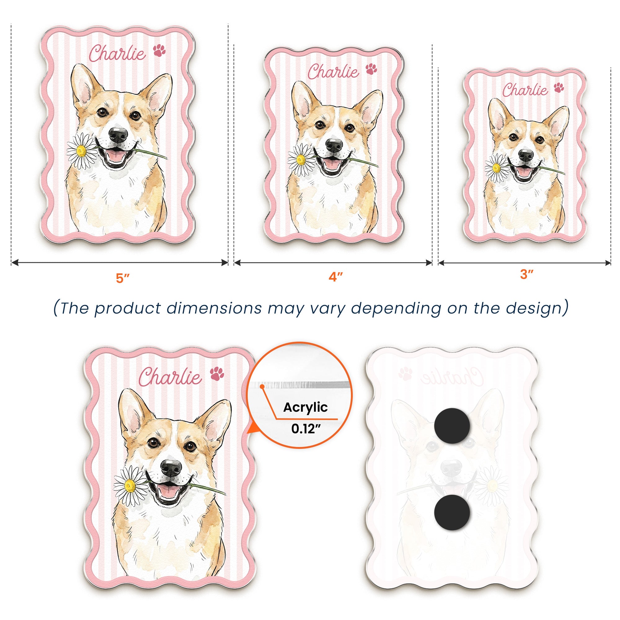 Custom Name & Photo Pet Watercolor Striped Pattern - Personalized Magnet 5