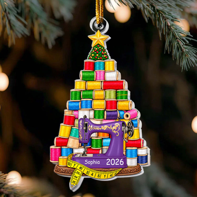 Custom Name & Sewing Machine Christmas Gift For Sewing Lover, Tailor - Personalized Ornament 2